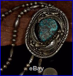 Old Pawn Vintage Navajo HUGE TURQUOISE Sterling Silver Bolo Necklace