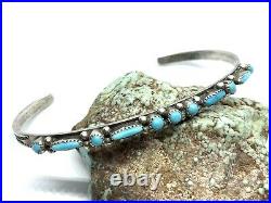 Old Pawn Zuni Native Sterling Silver Petit Point Turquoise 6.75 Cuff Bracelet