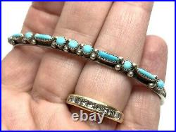 Old Pawn Zuni Native Sterling Silver Petit Point Turquoise 6.75 Cuff Bracelet