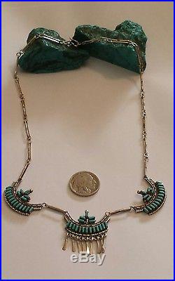 Old Pawn Zuni Needlepoint Turquoise & Sterling Silver Necklace17.5LSigned FB