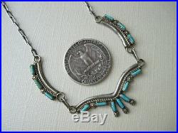 Old Pawn Zuni Needlepoint Turquoise & Sterling Silver Necklace 18 1/2