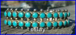 Old Pawn Zuni Petite Point 2 Row Turquoise & Sterling Silver Cuff Bracelet6.5