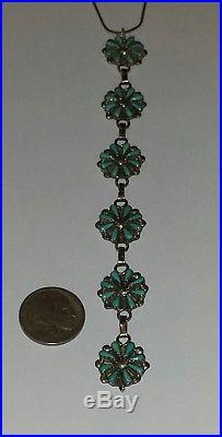 Old Pawn Zuni Petite Point Turquoise & Sterling Silver Necklace 17.5 L14.5 G