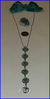 Old Pawn Zuni Petite Point Turquoise & Sterling Silver Necklace 17.5 L14.5 G