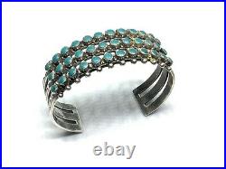 Old Pawn Zuni Sterling Silver 3 Row Petit Point Turquoise 6.5 Cuff Bracelet