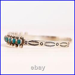Old Pawn Zuni Sterling Silver Green Snake Eye Turquoise Stamped Cuff Bracelet 6