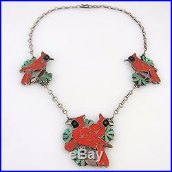 Old Pawn Zuni Sterling Silver Multi-Stone Inlay Cardinal Necklace Signed RS AX