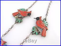 Old Pawn Zuni Sterling Silver Multi-Stone Inlay Cardinal Necklace Signed RS AX