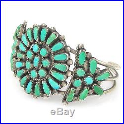Old Pawn Zuni Sterling Silver & Petit Point Turquoise Cluster Cuff Bracelet G BM