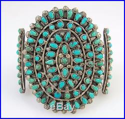 Old Pawn Zuni Sterling Silver & Petit Point Turquoise Cluster Cuff Bracelet RS