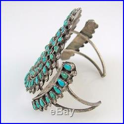 Old Pawn Zuni Sterling Silver & Petit Point Turquoise Cluster Cuff Bracelet RS