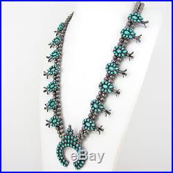 Old Pawn Zuni Sterling Silver Snake Eye Turquoise Squash Blossom NecklaceG BXX