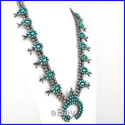 Old Pawn Zuni Sterling Silver Snake Eye Turquoise Squash Blossom NecklaceG BXX
