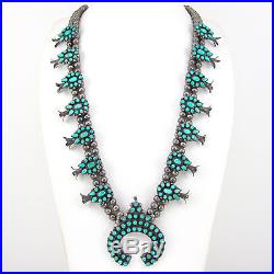Old Pawn Zuni Sterling Silver Snake Eye Turquoise Squash Blossom NecklaceG EI