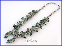 Old Pawn Zuni Sterling Silver Snake Eye Turquoise Squash Blossom NecklaceRS OX