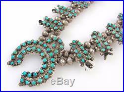Old Pawn Zuni Sterling Silver Snake Eye Turquoise Squash Blossom NecklaceRS OX