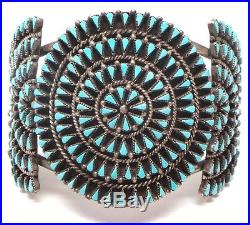 Old Pawn Zuni Sterling Silver Turquoise Cluster Bracelet -D&M Chavez