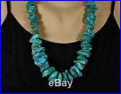 Old Pawn vtg Navajo VIVID BLUE GREEN TURQUOISE Nugget Sterling Silver NECKLACE