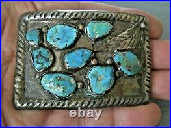 Old Southwestern Native American Turquoise Cluster Sterling Silver Cast Buckle