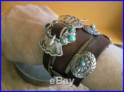 Old Stone Turquoise Concho Leather Bracelet Handmade for Ralph Lauren / 1980s