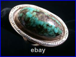 Old Vintage BisbeeTurquoise Sterling Silver Native American Ring Size 7 1/2