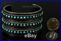 Old Vtg Navajo TURQUOISE ROW Sterling Silver Wide CUFF Bracelet MASTERPIECE