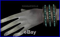 Old Vtg Navajo TURQUOISE ROW Sterling Silver Wide CUFF Bracelet MASTERPIECE