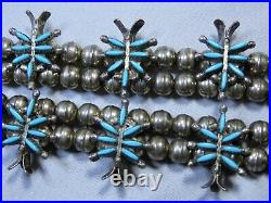 Old ZUNI Sleeping Beauty TURQUOISE STERLING Silver 27 SQUASH BLOSSOM FoxTail