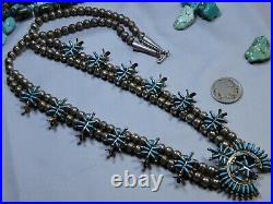 Old ZUNI Sleeping Beauty TURQUOISE STERLING Silver 27 SQUASH BLOSSOM FoxTail