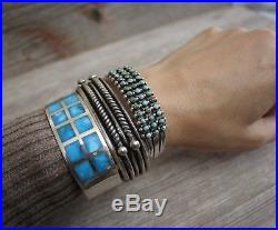 Old Zuni Snake Eye Native American Sterling Silver Turquoise Cuff Bracelet