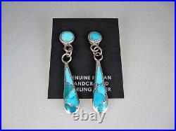 Old Zuni Sterling Silver & Channel Inlay Turquoise Dangle Earrings