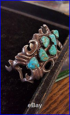 Older Native Navajo Men's sterling silver sandcast turquoise cuff bracelet