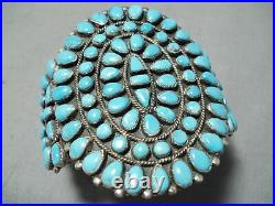 One Of Best Vintage Navajo Blue Gem Turquoise Sterling Silver Cluster Bracelet