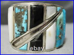 One Of The Best Vintage Navajo Turquoise Inlay Sterling Silver Bracelet Old