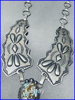 One Of The Coolest Vintage Navajo Turquoise Sterling Silver Necklace