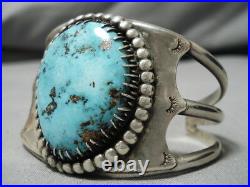 Opulent Vintage Navajo Deep Blue Turquoise Sterling Silver Bracelet Old