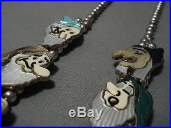 Opulent Vintage Navajo Zuni Turquoise Sterling Silver Squash Blossom Necklace