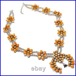 Orange Oyster Shell Turquoise Stone Sterling Silver Wife Chain Necklace Jewelry Orange Oyster Shell Turquoise Stone Sterling Silver Wife Chain Necklace Jewelry