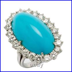 Oval Cabochon Turquoise & CZ Ring 925 Sterling Silver Party Wear Cocktail Jewel Oval Cabochon Turquoise & CZ Ring 925 Sterling Silver Party Wear Cocktail Jewel