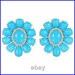 Oval Turquoise Floral Design Statement Stud Earrings 925 Sterling Silver Jewelry