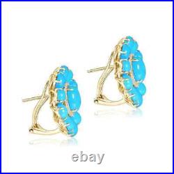 Oval Turquoise Floral Design Statement Stud Earrings 925 Sterling Silver Jewelry