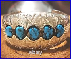 P. BENALLY Sterling Signed Navajo Indian Southwestern Silver Cuff with Turquoise