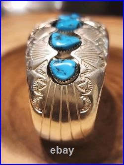 P. BENALLY Sterling Signed Navajo Indian Southwestern Silver Cuff with Turquoise