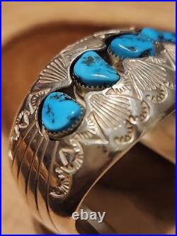 P. BENALLY Sterling Signed Navajo Indian Southwestern Silver Cuff with Turquoise