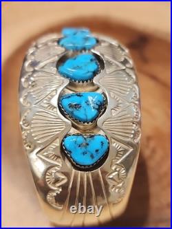 P. BENALLY Sterling Signed Navajo Indian Southwestern Silver Cuff with Turquoise