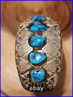 P. BENALLY Sterling Signed Navajo Indian Southwestern Silver Cuff with Turquoise