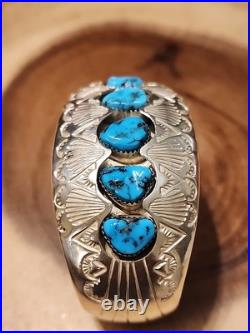 P. BENALLY Sterling Signed Navajo Indian Southwestern Silver Cuff with Turquoise