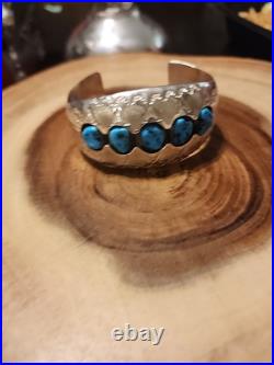 P. BENALLY Sterling Signed Navajo Indian Southwestern Silver Cuff with Turquoise