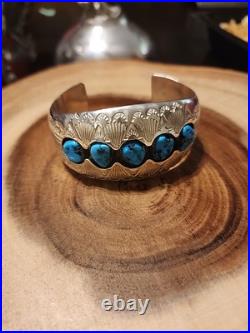 P. BENALLY Sterling Signed Navajo Indian Southwestern Silver Cuff with Turquoise
