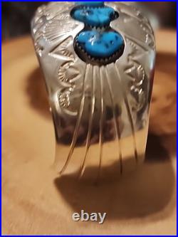 P. BENALLY Sterling Signed Navajo Indian Southwestern Silver Cuff with Turquoise